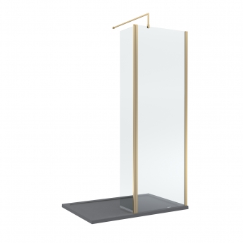 Delphi Accents Brushed Brass Wet Room Screen with Hinged Return 1200mm x 900mm (inc Slate Grey Tray) | Product Image