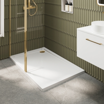 Delphi Accents Brushed Brass Wet Room Screen with Hinged Return 1200mm x 700mm (inc White Tray) | Product Image