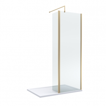 Delphi Accents Brushed Brass Wet Room Screen with Hinged Return 1200mm x 700mm (inc White Tray) | Product Image