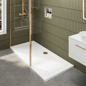 Delphi Accents Brushed Brass Wet Room Screen with Hinged Return 1700mm x 900mm (inc White Tray) | Product Image