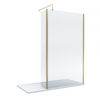Delphi Accents Brushed Brass Wet Room Screen with Hinged Return 1700mm x 900mm (inc White Tray) | Product Image