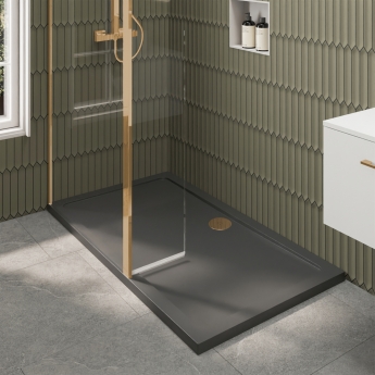 Delphi Accents Brushed Brass 8mm Wet Room Shower Screen & Hinged Return (inc Slate Grey Tray)