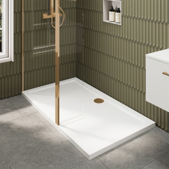 Delphi Accents Brushed Brass 8mm Wet Room Shower Screen & Hinged Return (inc White Tray)