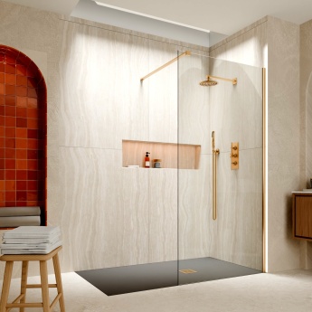 Delphi Accents Brushed Brass Wet Room Shower Screen | Product Image