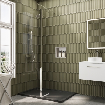 Delphi Accents Chrome Wet Room Screen with Hinged Return 1200mm x 900mm (inc Slate Grey Tray) | Product Image