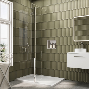 Delphi Accents Chrome Wet Room Screen with Hinged Return 1200mm x 700mm (inc White Tray) | Product Image