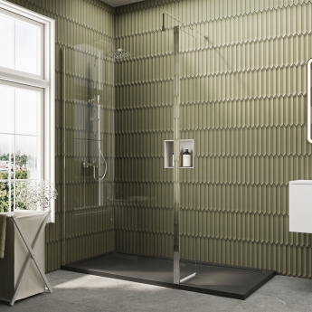 Delphi Accents Chrome Wet Room Screen with Hinged Return 1700mm x 800mm (inc Slate Grey Tray) | Product Image