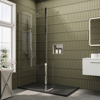 Delphi Accents Chrome 8mm Wet Room Shower Screen & Hinged Return (inc Slate Grey Tray)