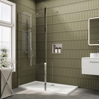 Delphi Accents Chrome 8mm Wet Room Shower Screen & Hinged Return (inc White Tray)