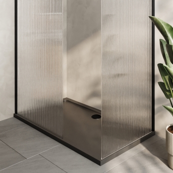 Delphi Accents Fluted Matt Black 8mm Wet Room Walk-In Shower Enclosure (inc Slate Grey Tray)