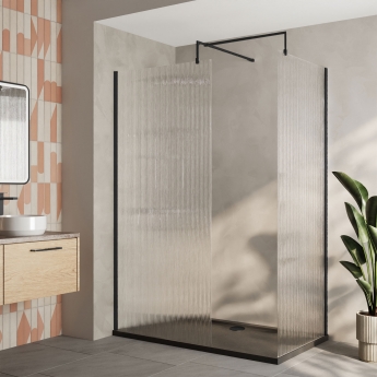 Delphi Accents Fluted Matt Black 8mm Wet Room Walk-In Shower Enclosure (inc Slate Grey Tray)