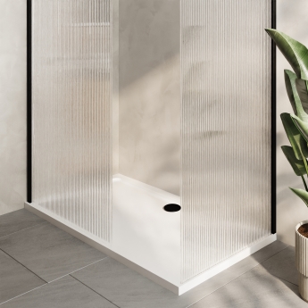 Delphi Accents Fluted Matt Black 8mm Wet Room Walk-In Shower Enclosure (inc White Tray)