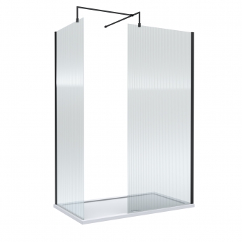 Delphi Accents Fluted Matt Black 8mm Wet Room Walk-In Shower Enclosure (inc White Tray)