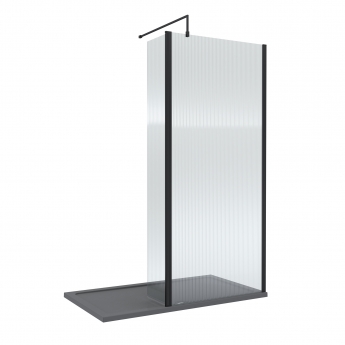 Delphi Accents Fluted Matt Black 8mm Wet Room Shower Screen & Hinged Return (inc Slate Grey Tray)