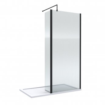 Delphi Accents Fluted Matt Black 8mm Wet Room Shower Screen & Hinged Return (inc White Tray)