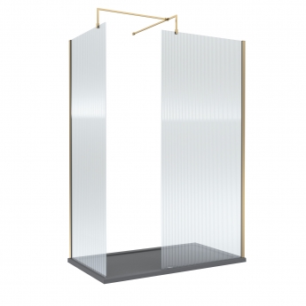 Delphi Accents Fluted Brushed Brass 8mm Wet Room Walk-In Shower Enclosure (inc Slate Grey Tray)