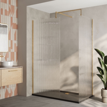 Delphi Accents Fluted Brushed Brass 8mm Wet Room Walk-In Shower Enclosure (inc Slate Grey Tray)