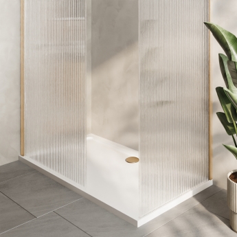 Delphi Accents Fluted Brushed Brass 8mm Wet Room Walk-In Shower Enclosure (inc White Tray)