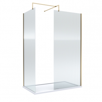 Delphi Accents Fluted Brushed Brass 8mm Wet Room Walk-In Shower Enclosure (inc White Tray)