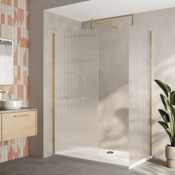 Delphi Accents Fluted Brushed Brass 8mm Wet Room Walk-In Shower Enclosure (inc White Tray)