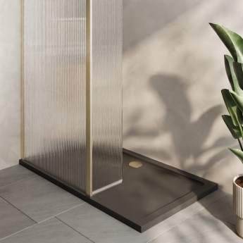 Delphi Accents Fluted Brushed Brass 8mm Wet Room Shower Screen & Hinged Return (inc Slate Grey Tray)