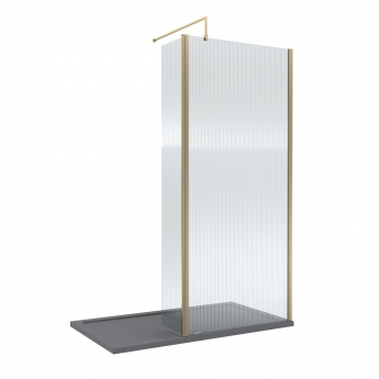 Delphi Accents Fluted Brushed Brass 8mm Wet Room Shower Screen & Hinged Return (inc Slate Grey Tray)