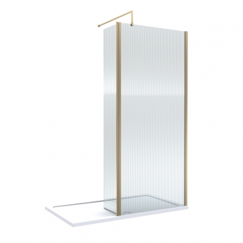 Delphi Accents Fluted Brushed Brass 8mm Wet Room Shower Screen & Hinged Return (inc White Tray)