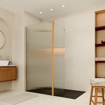 Delphi Accents Fluted Brushed Brass Wet Room Shower Screen with Return Panel | Product Image