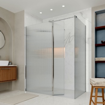 Delphi Accents Fluted Chrome Walk-In Shower Enclosure with Return Panel | Product Image
