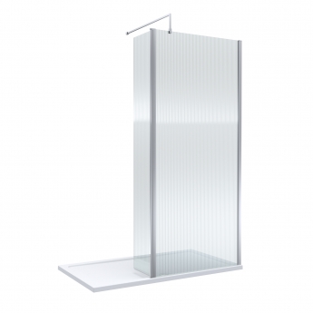 Delphi Accents Fluted Chrome 8mm Wet Room Shower Screen & Hinged Return (inc White Tray)