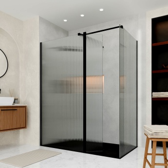 Delphi Accents Fluted Matt Black Walk-In Shower Enclosure with Return Panel | Product Image