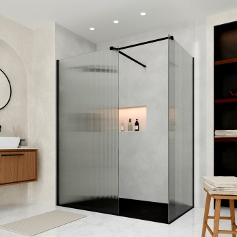 Delphi Accents Fluted Matt Black Walk-In Shower Enclosure | Product Image