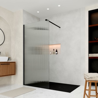 Delphi Accents Fluted Matt Black Wet Room Shower Screen | Product Image