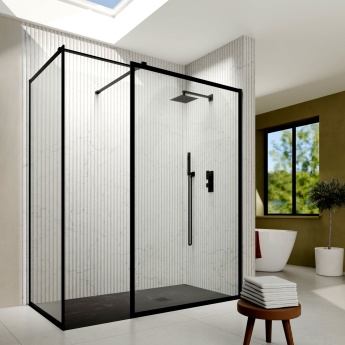 Delphi Accents Framed Matt Black Walk-In Shower Enclosure | Product Image