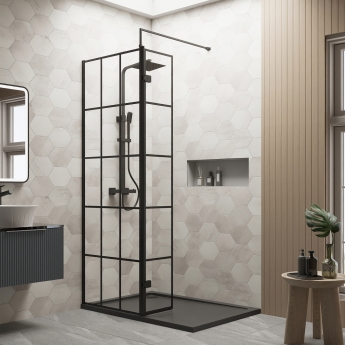 Delphi Accents Grid Wet Room Screen with Hinged Return 1200mm x 800mm (inc Slate Grey Tray) | Product Image