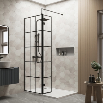 Delphi Accents Grid Wet Room Screen with Hinged Return 1200mm x 700mm (inc White Tray) | Product Image