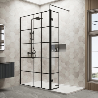 Delphi Accents Grid Wet Room Screen with Hinged Return 1700mm x 800mm (inc White Tray) | Product Image