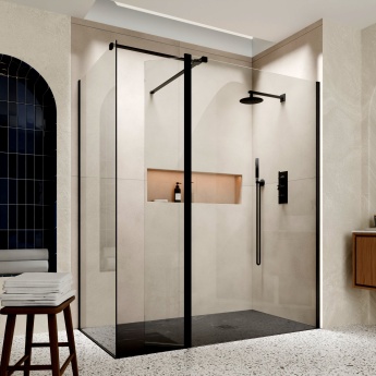Delphi Accents Matt Black Walk-In Shower Enclosure with Return Panel | Product Image