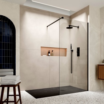 Delphi Accents Matt Black Wet Room Shower Screen | Product Image