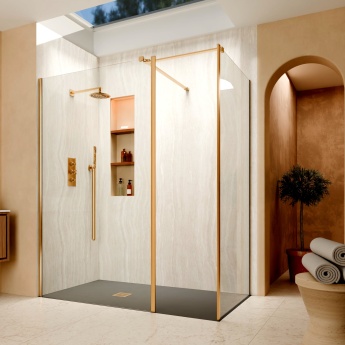 Delphi Accents Semi-Framed Brushed Brass Walk-In Shower Enclosure | Product Image