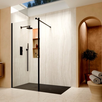 Delphi Accents Semi-Framed Matt Black Wet Room Shower Screen | Product Image
