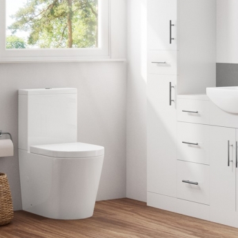 Delphi Angel Rimless Fully Back to Wall Close Coupled Pan with Push Button Cistern - Standard Soft Close Seat