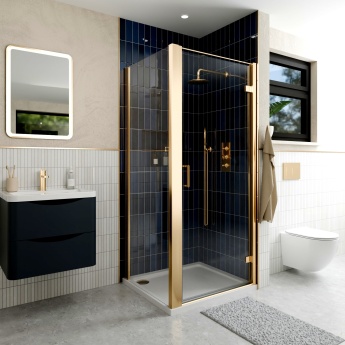 Delphi Apollo Brushed Brass 8mm Hinged Shower Door (1900mm High) | Product Image