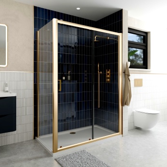 Delphi Apollo Brushed Brass 8mm Sliding Shower Door (1900mm High) | Product Image