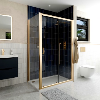 Delphi Apollo Brushed Brass 8mm Sliding Shower Door 1200mm Wide | Product Image