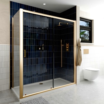 Delphi Apollo Brushed Brass 8mm Sliding Shower Door 1700mm Wide | Product Image