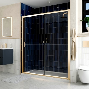 Delphi Apollo Brushed Brass 8mm Sliding Shower Door 1700mm Wide | Product Image