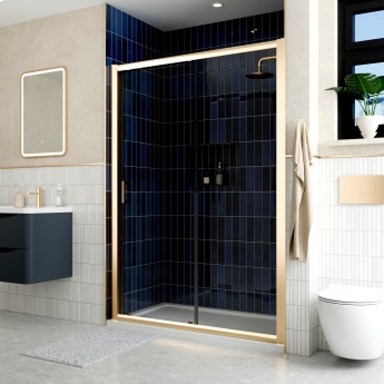 Delphi Apollo Brushed Brass 8mm Sliding Shower Door (1900mm High) | Product Image