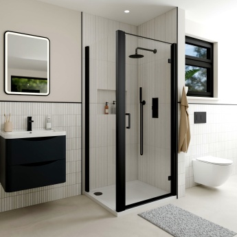 Delphi Apollo Matt Black 8mm Hinged Shower Door (1900mm High) | Product Image