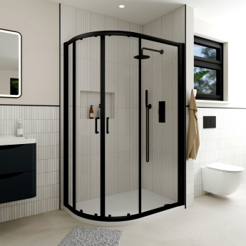 Delphi Apollo Matt Black 8mm Offset Quadrant Shower Enclosure 1200mm x 800mm | Product Image